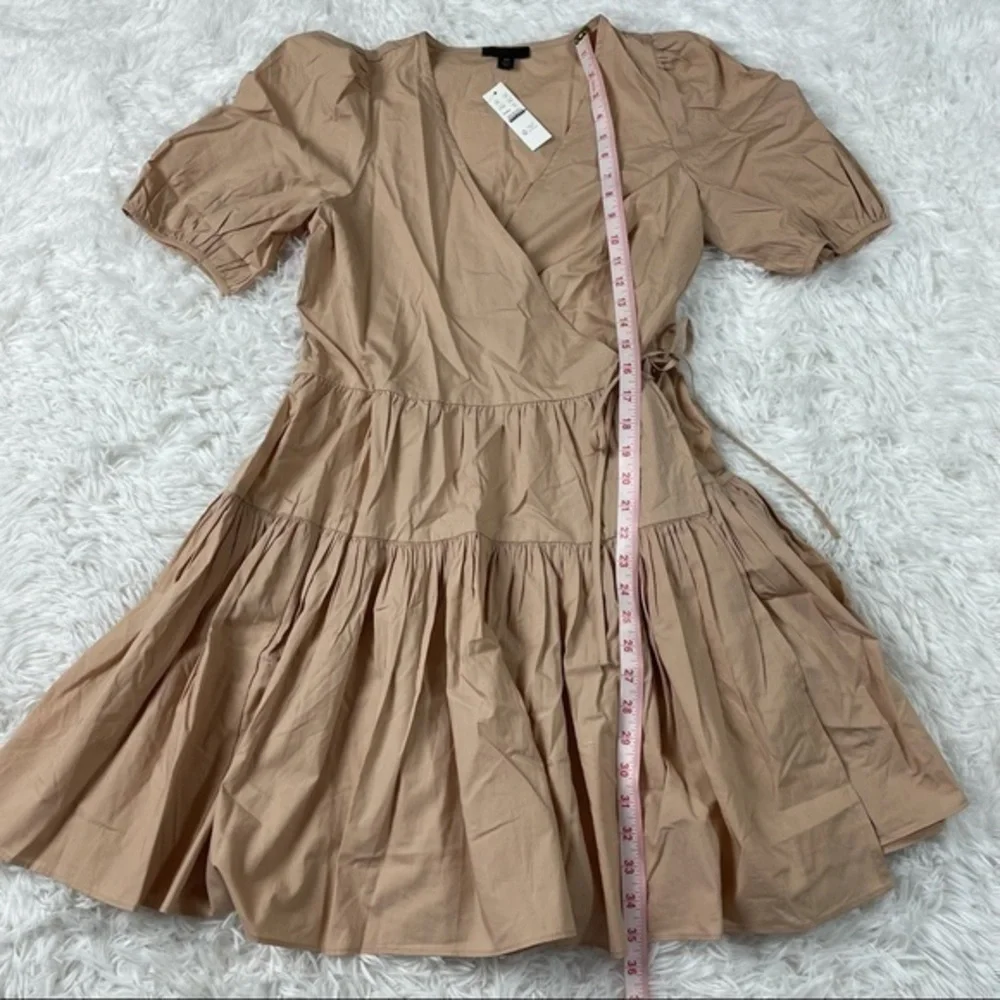 New J Crew Puff Sleeve Cotton Poplin Wrap Dress
